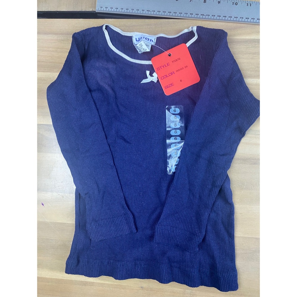 Uh!Oh Girls Indigo Blue Ribbed Long‎ Sleeve Top Size 6 NWT
